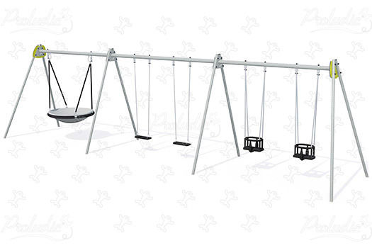 Balançoire portique avec nacelle, 2 sièges plats, 2 sièges bébé J446-G aires de jeux jeux classiques balançoires / portiques image 3d