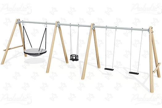 Balançoire portique  avec 2 sièges plats, 1 siège bébé J447-G aires de jeux jeux classiques balançoires / portiques image 3d