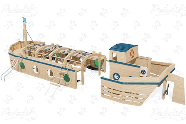 Péniche J49171® aires de jeux jeux en bois naturel durable origin’ bateaux et scènes de vie maritimes image 3d
