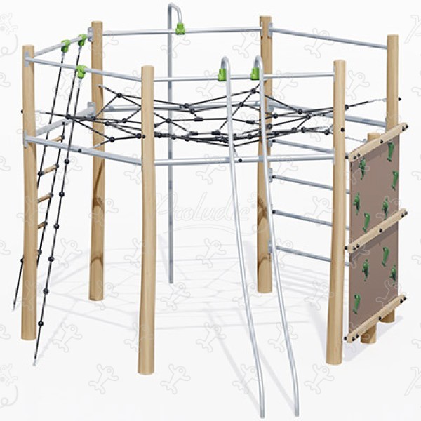 Toile des cimes J4917 aires de jeux jeux en bois naturel durable origin’ parcours et jeux à grimper en bois image 3d