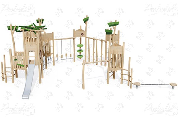 Parcours des cabanes J49415® aires de jeux jeux d'équilibre & jeux à grimper origin’ / bois naturel durable image 3d