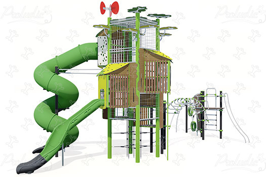 Tour avec structure Ixo J56104 aires de jeux structures multi-activités / jeux multifonctions kanopé image 3d