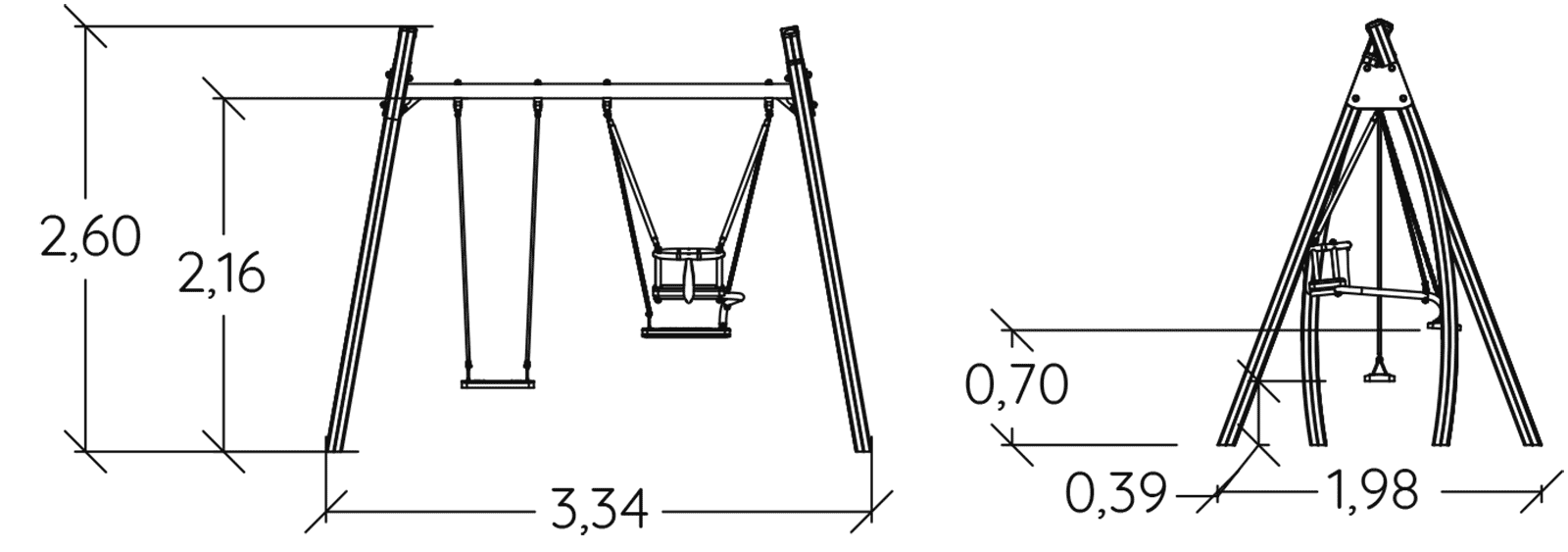 1 siège duo, 1 siège plat J437 aires de jeux jeux classiques balançoires / portiques image vue de côté