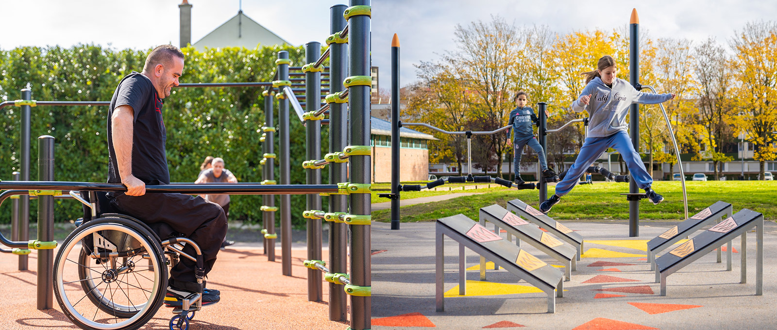 Les aires de fitness en plein air allient proximité et accessibilité pour accompagner la pratique autonome.